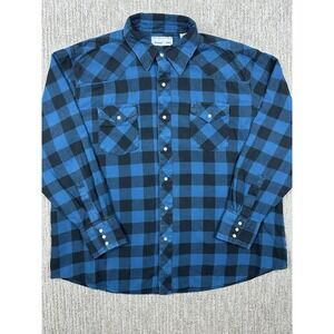 Wrangler Shirt Mens 2XL Blue Plaid Long Sleeve Western Pearl Snap Flannel